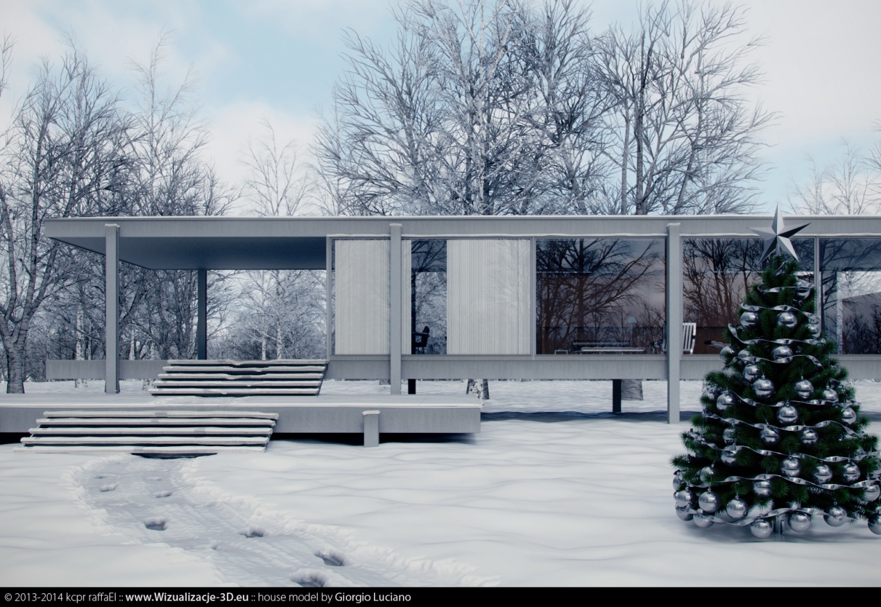 Wizualizacja 3D, Wizualizacje Architektoniczne - Fansworth House Nocą