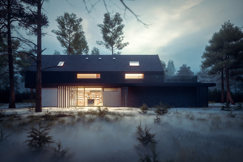 Dom Ekologiczny w Lesie - Wizualizacja Architektoniczna 3d